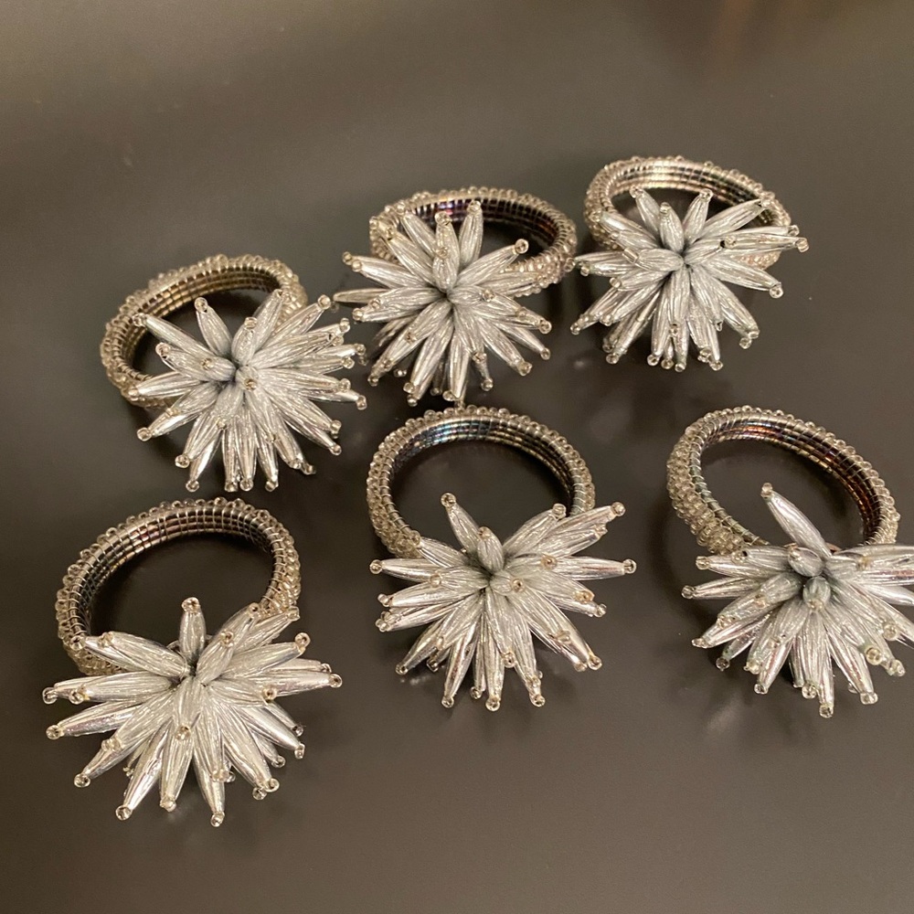 Z Gallerie Silver Starburst Beaded Napkin Rings - Set of 6
